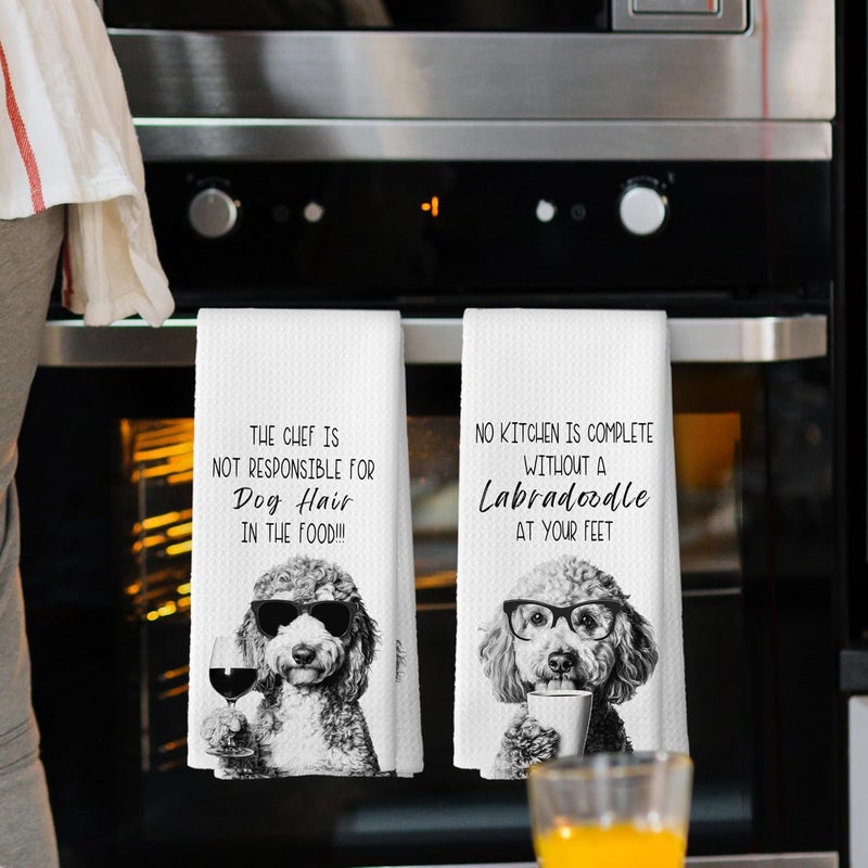 Mcehtle Funny Labradoodle Kitchen Towels Set of 2, Dog Kitchen Accessories, Coffee Station Decor, Dog Chef Gift Hand Towel, Dining Room Decorative Tea Towel Dish Towels 16x24 Inch - Image 2